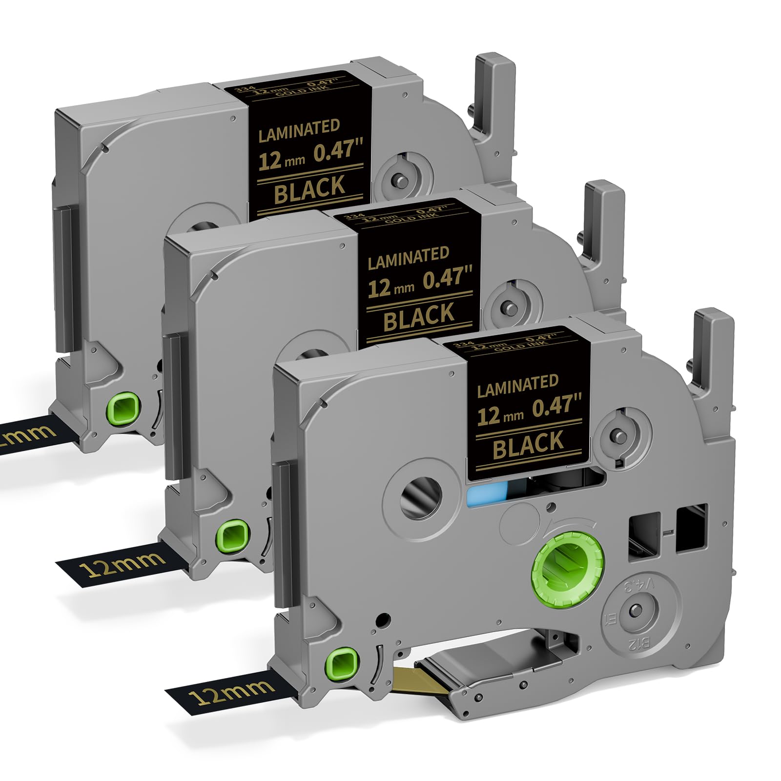 12mm Gold on Black Tze-334 Replace for Brother PTouch Laminated Label Tape