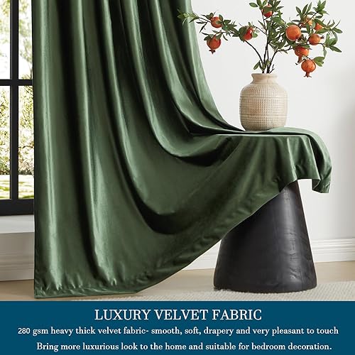 Vista 86 de PRIMROSE Velvet Curtains 96 inch Long for Living Room,Set of 2 Panels Stone Grayish Blue Blackout Rod Pocket Back Tab Window Treatment Room