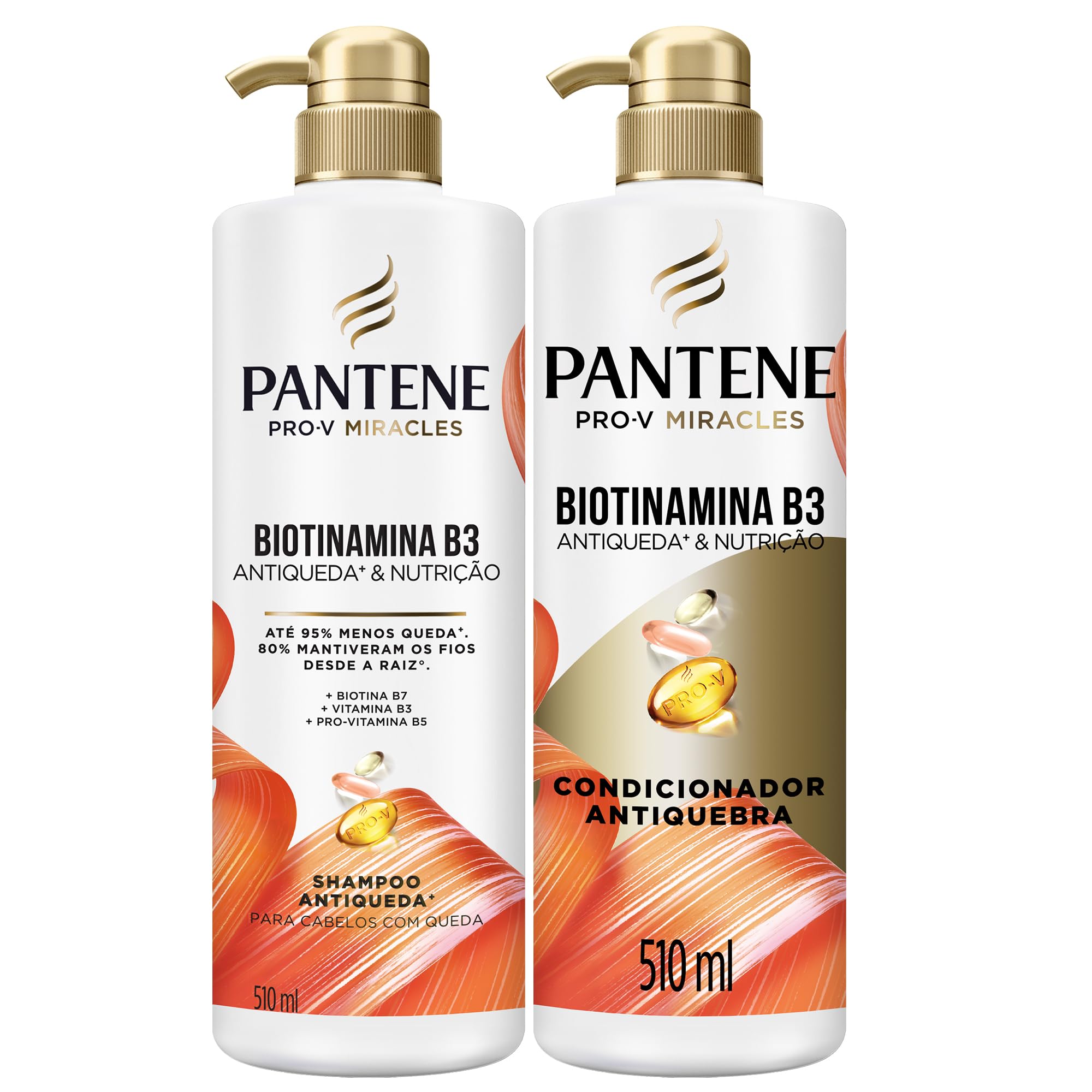 KIT Shampoo + Condicionador Pantene Antiqueda e Nutrição Biotinamina B3 510ml