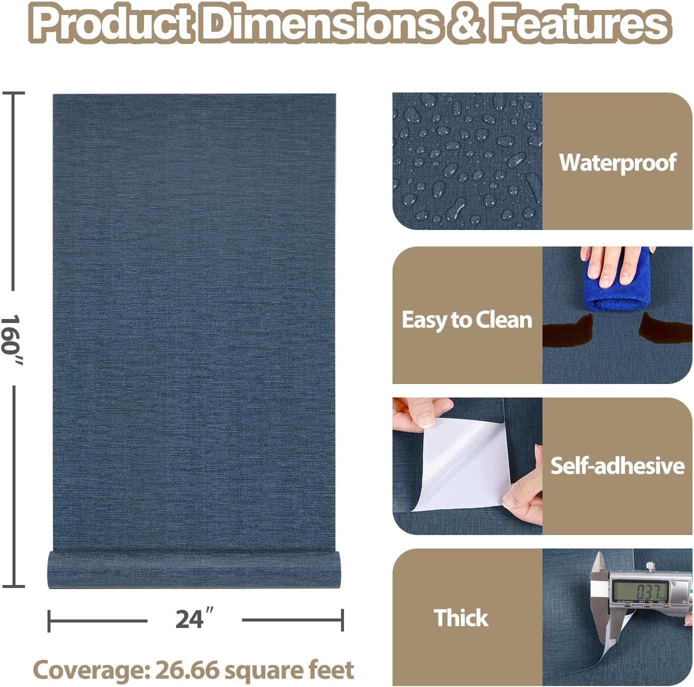 Navy Grasscloth Peel and Stick Wallpaper Textured Blue Grass Cloth Wallpaper 24"x160" Wide Self Adhesive Removable Linen Fabric Vinyl Wall Paper Navy Contact Paper for Drawers Walls Bathroom