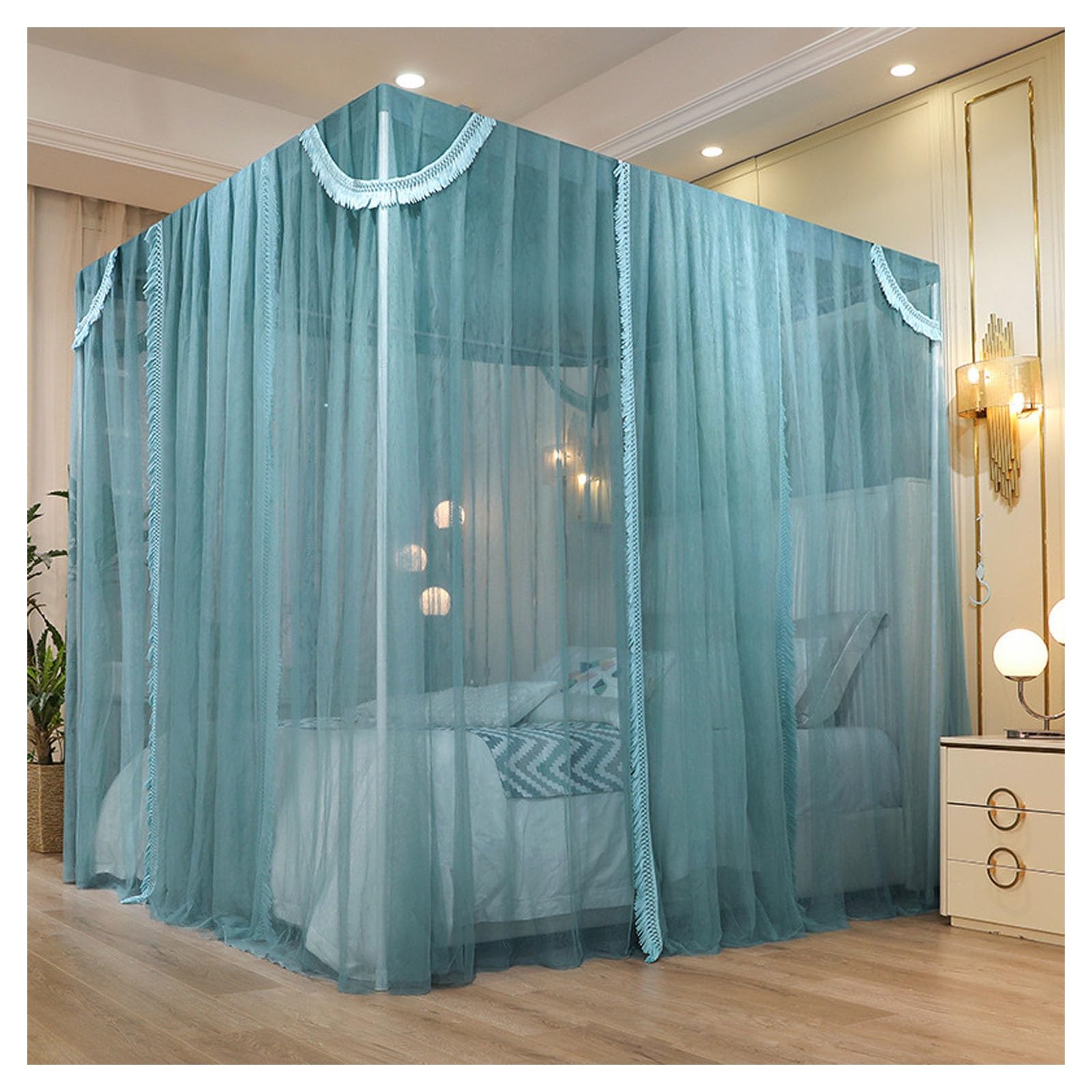 Moskitiera baldachim zasłony do łóżka z podwójnym haftowanym koronką, akcesoria do dekoracji sypialni, do łóżek typu Twin do King Size, 200 x 220 cm