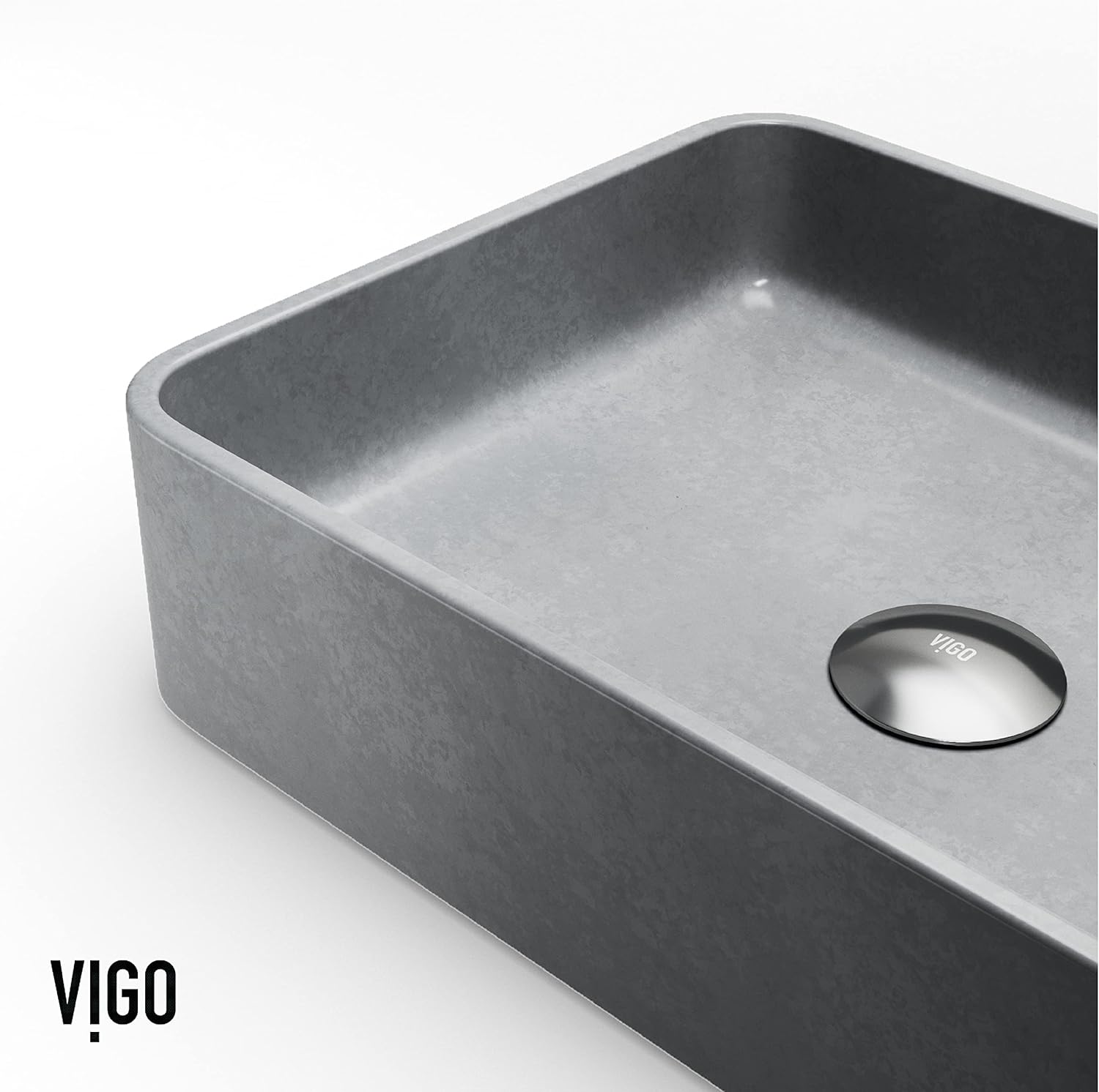 VIGO 16" L -12" W -12" H Apollo Concrete Rectangular Vessel Sink Set in White with Faucet and Drain -VGT2075