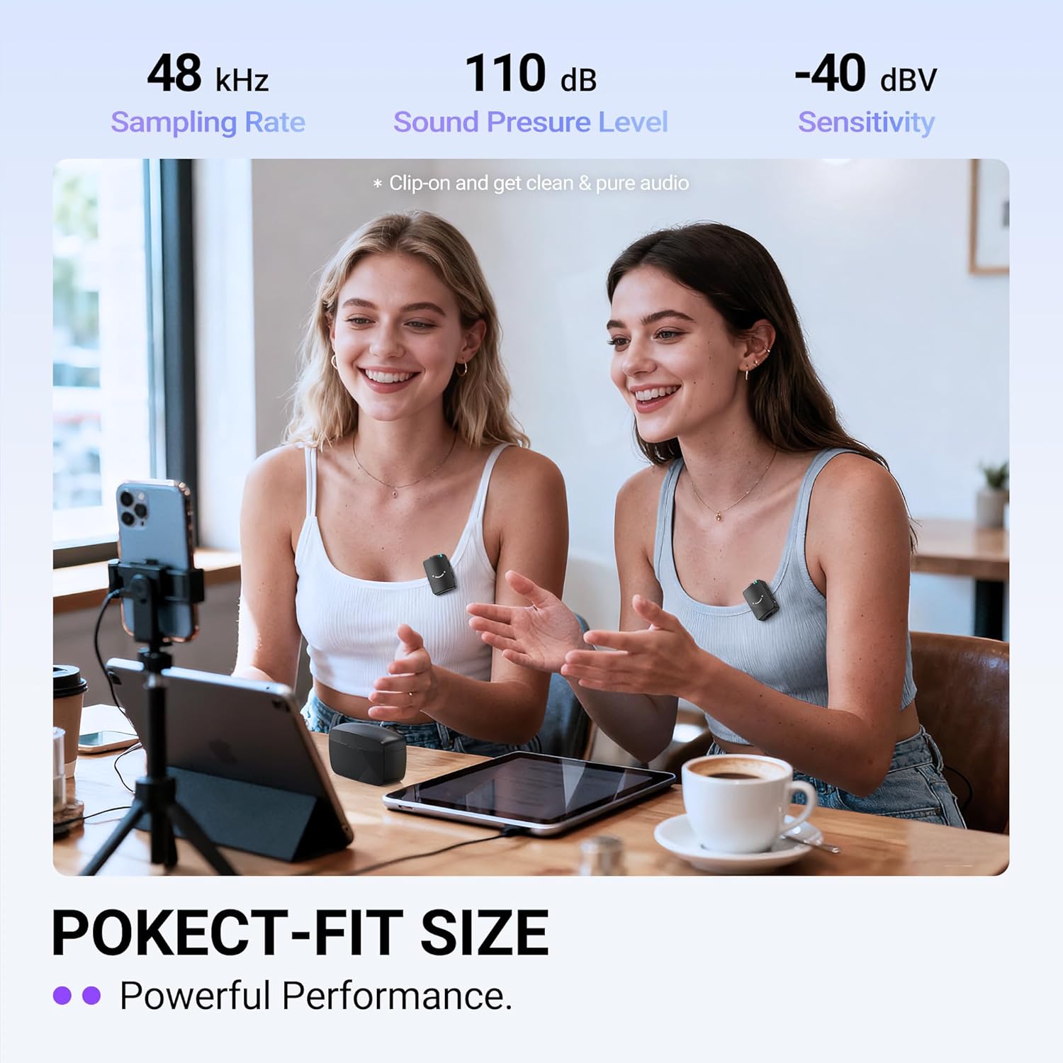 FIFINE Wireless Lavalier Microphone for iPhone/Android/Camera, 2 Pack Cordless Lapel Mic System for Vlog Recording Video YouTube/TikTok Interview, Condenser Clip-On Microphone with Charging Case-M9 - Image 2