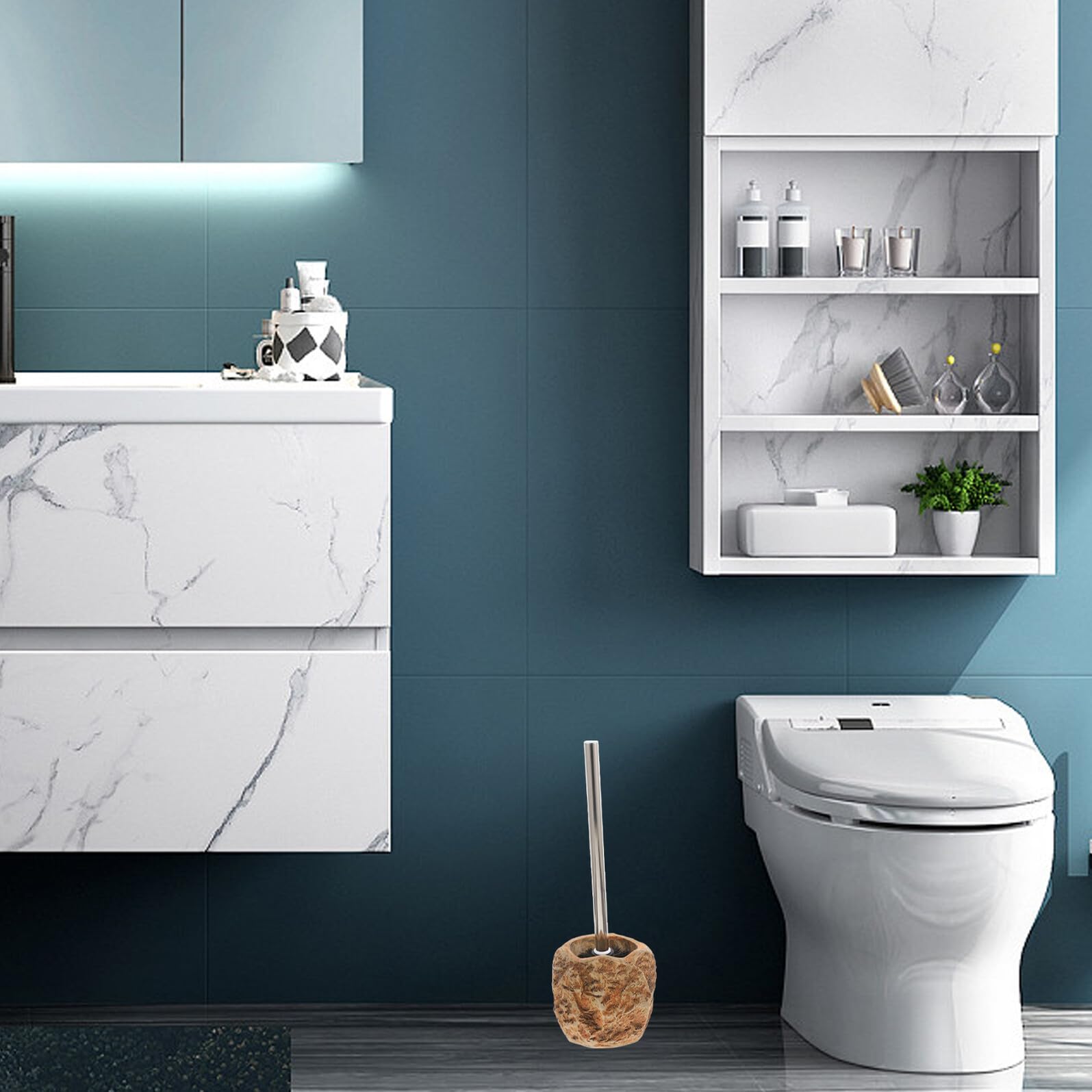 VALICLUD Escobilla para Limpieza de Baño Soporte de Cerámica y Mango de Acero Inoxidable, Accesorio Duradero y Práctico para Oficina y Centro Comercial Color Aleatorio