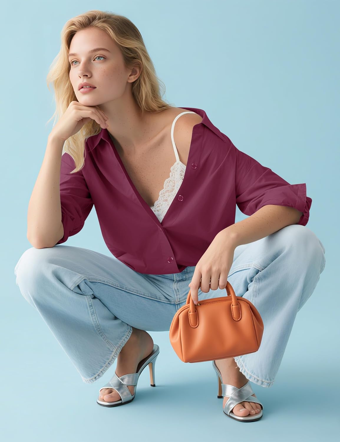 LOMON Button Down Shirt for Women Spring Summer Tops Long Sleeve Business Dressy Casual Blouses Collared Work Outfits Clothes - Image 2