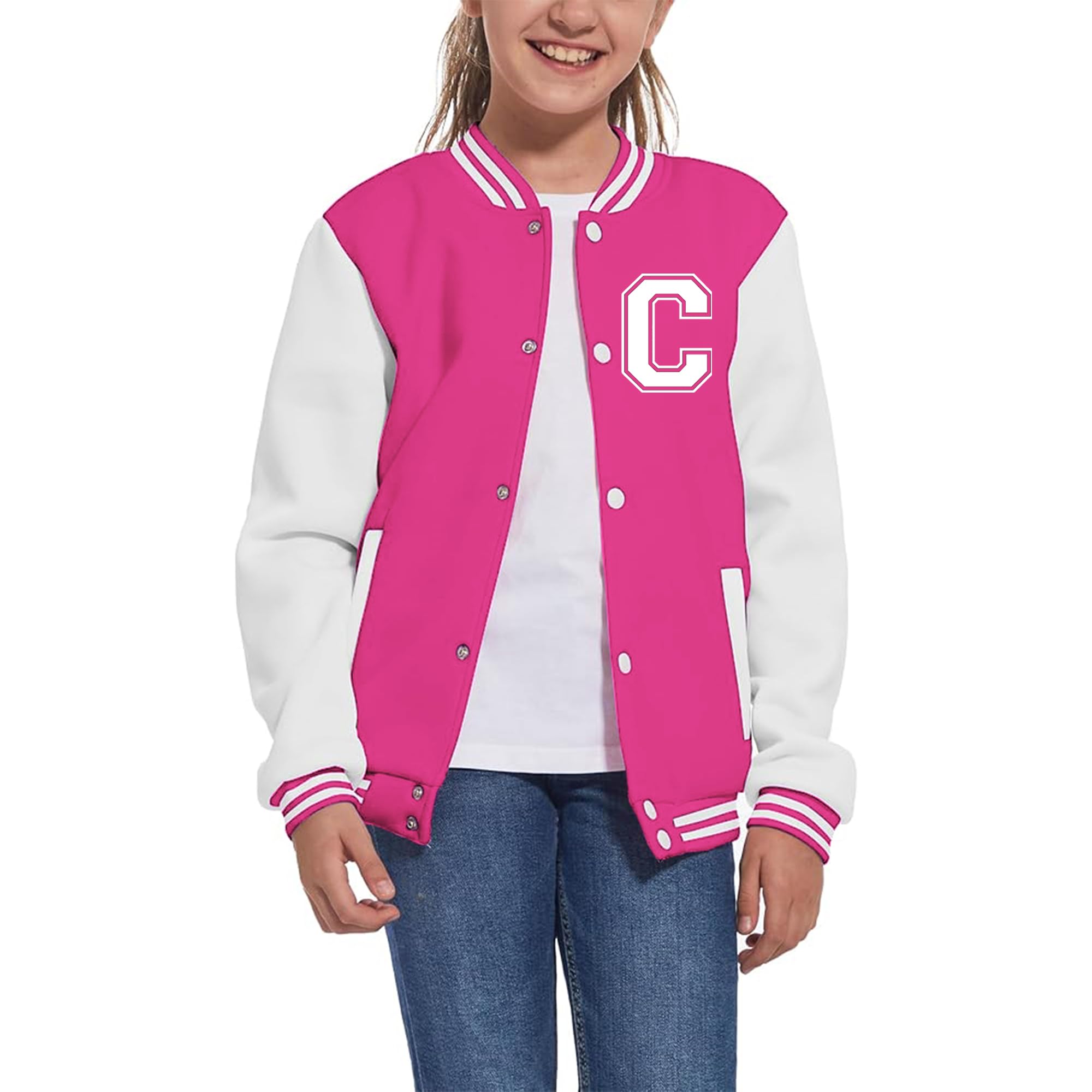 Kids Baseball Jacket Letter Print Boys Girls Varsity Coat Casual Lightweight School Uniform With Button