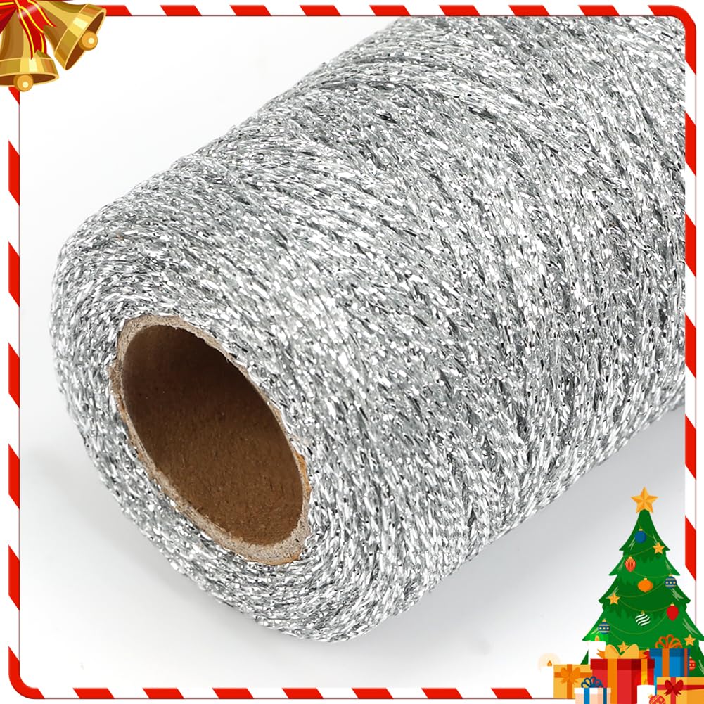 100M Metallic Silver String, 1mm Christmas Silver Thread Wrapping Twine for Gift Christmas Bauble Crafts Decoration - Image 2