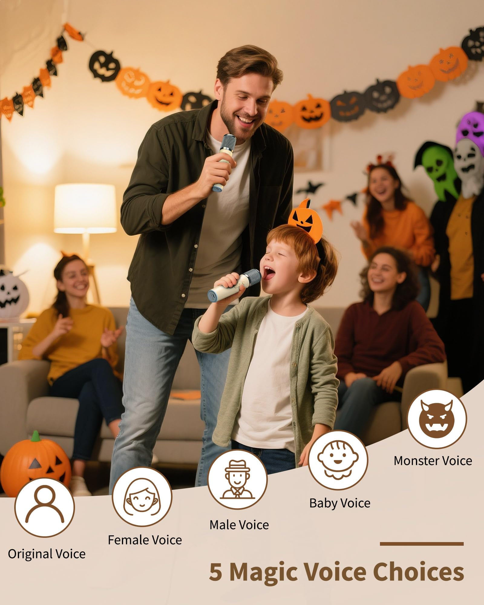 Karaoke Maschine mit 2 Mikrofonen, 2-in-1 Hochwertige Version Karaoke Anlage mit 10W Lautsprecher, Tragbare Bluetooth Maschine für Kinder und Familie, LED Beleuchtung mit 5 Stimmeneffekten, Geschenk