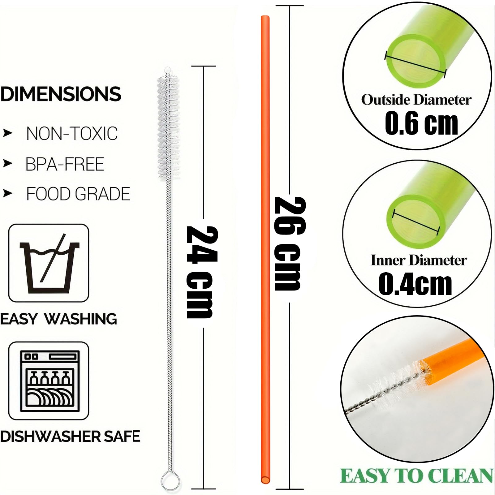 50 Cannucce Riutilizzabili Colorate Con 2 Spazzole - Per Cocktail, Succhi, Yogurt, Lunghezza 26cm - Foto 2