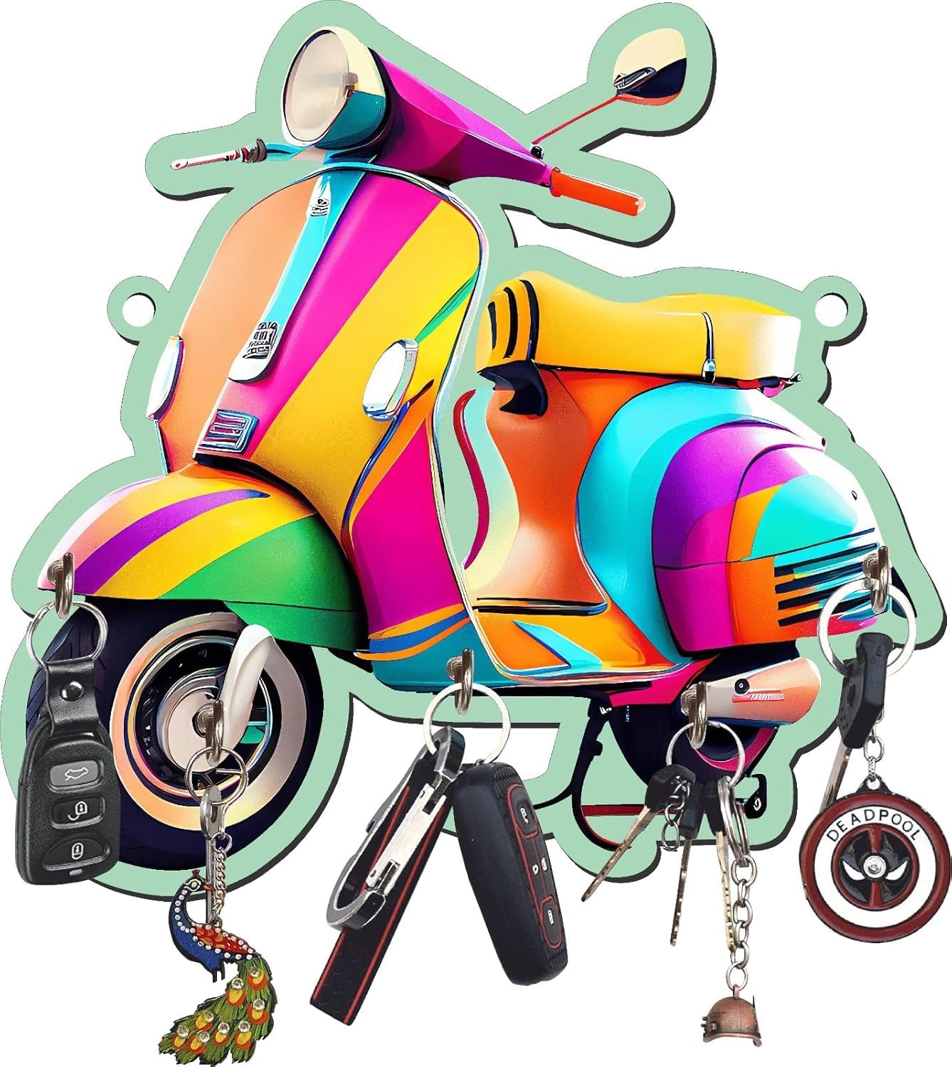 Webelkart Premium HD UV Printed Vespa Scooter Wooden Key Holder for Home/Office Decor,Key Holder for Wall Decor(10″ Inches