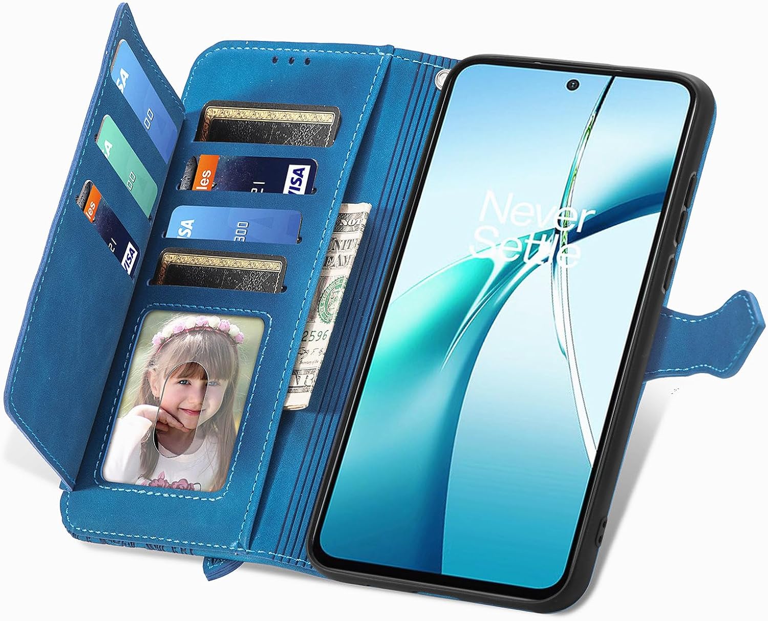 Compatible with Honor X7d 5G / X7d 4G Compatible with Honor 400 Smart 5G Flip-Kickstand Zipper Wallet with Lanyard and Magnetic Clasp Phone Case Blue