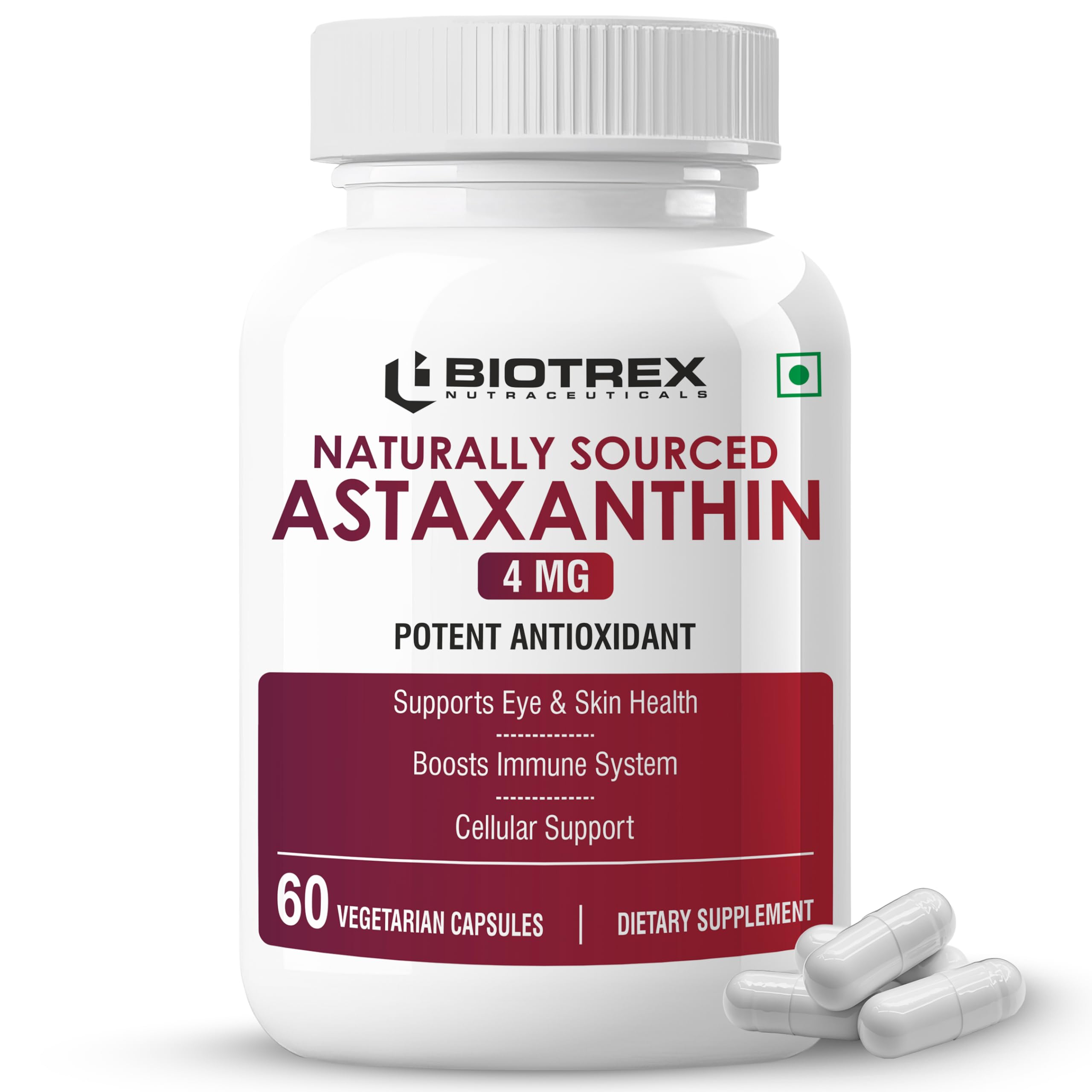 Biotrex Nutraceuticals Astaxanthin 4mg | Supports Eye & Skin Health I Boosts Immune System | Cellular Support | Naturally Sourced - 60 Veg Capsules-picture-21