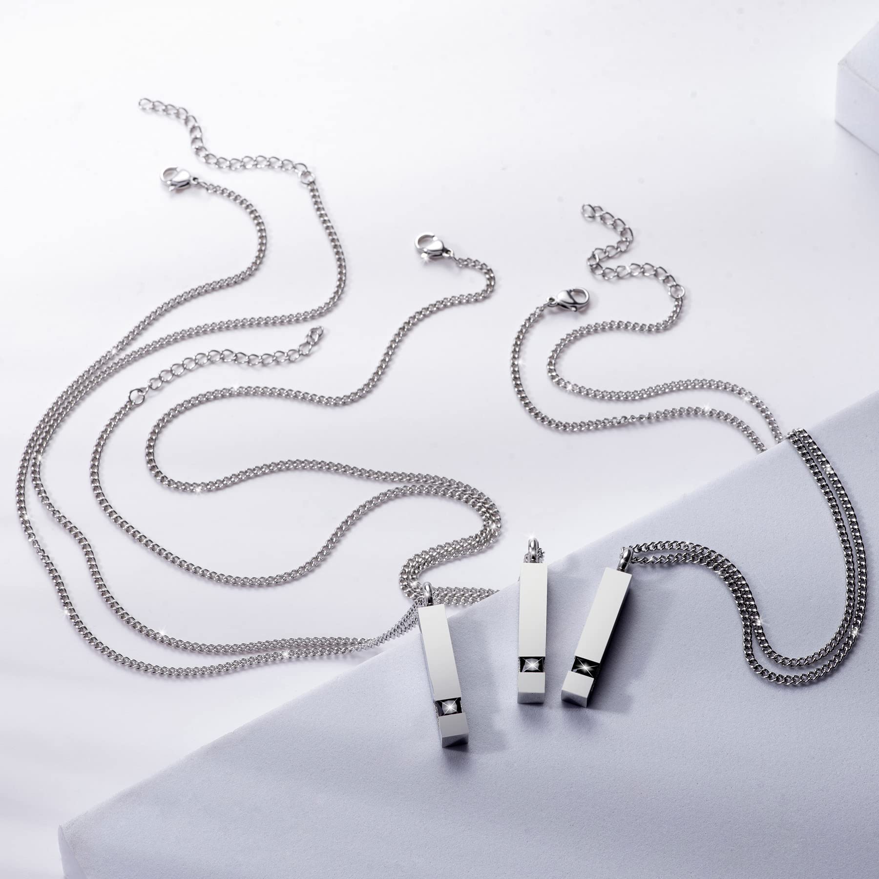 3 Pack Urn Necklace for Ashes Memorial Cremation Jewelry for Ashes, CZ Bar Urns Pendant Stainless Steel Urn Locket for Ashes Keepsake Jewelry with Words: Forever in my heart & Funnel Kit & Bag