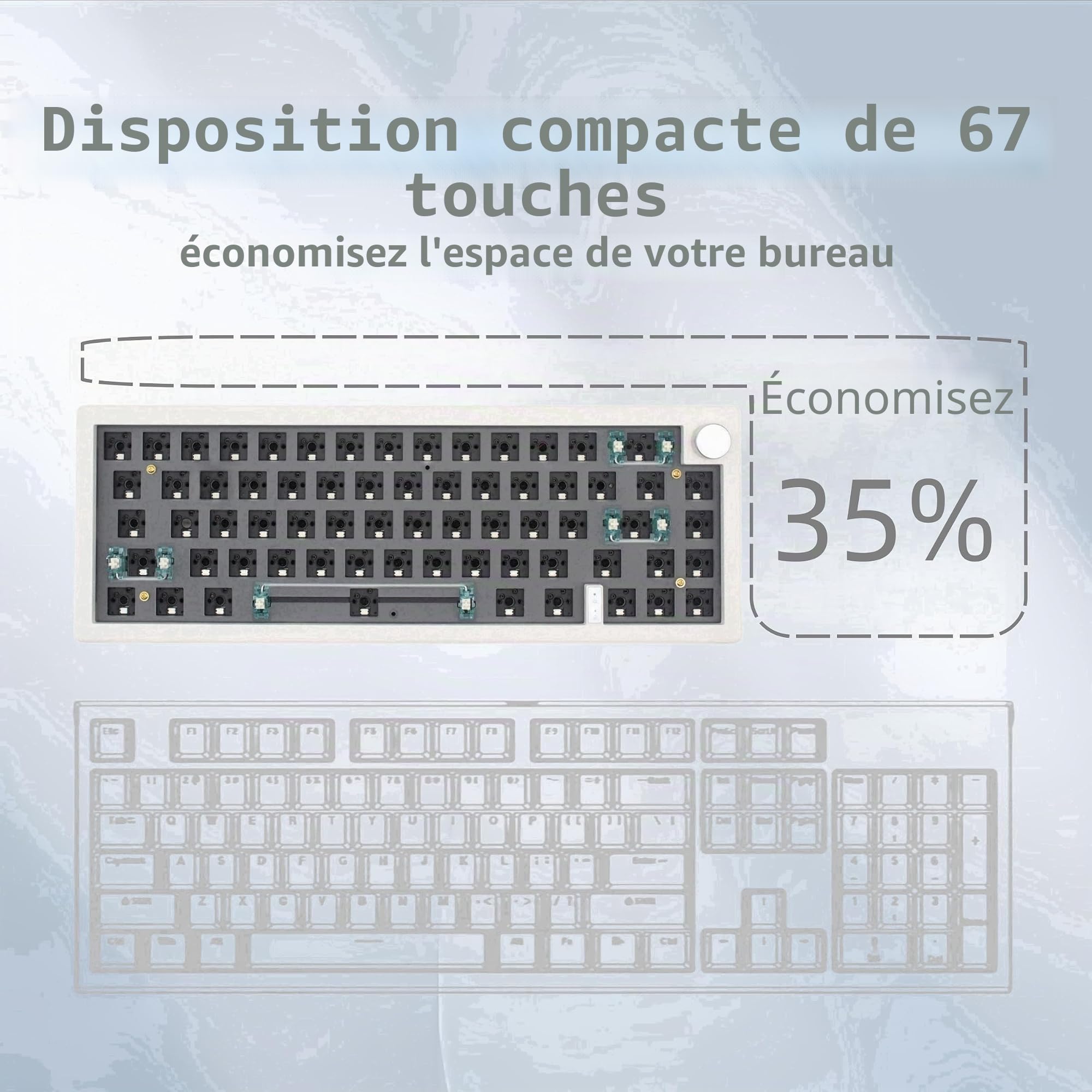GMK67 Kit de clavier mécanique 65 % trimode orienté au sud RVB LED pour commutateurs 3/5 broches, 66 touches + 1 bouton, prise à chaud PCB, joint d'étanchéité, kit de clavier à monter
