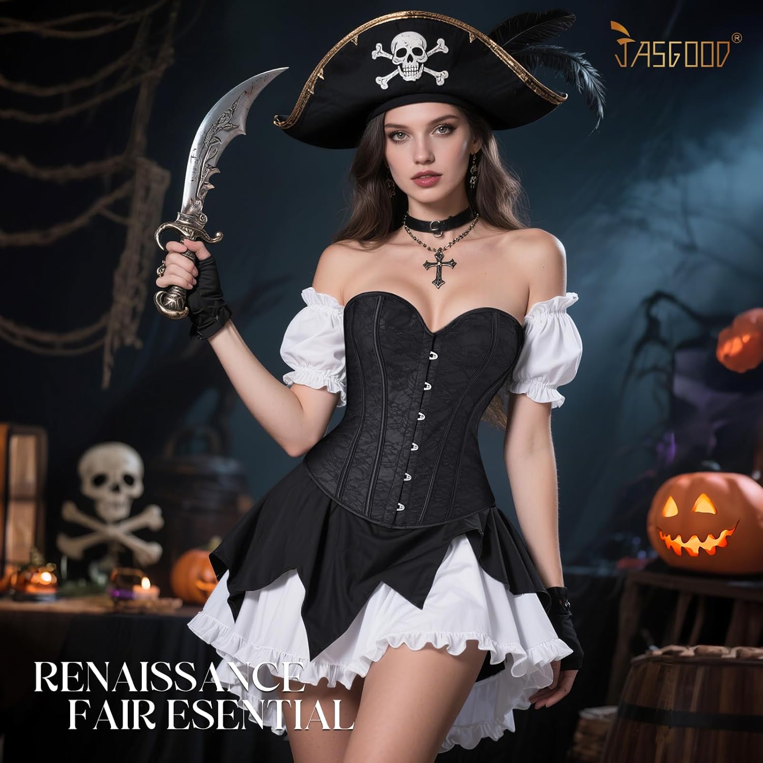 JASGOOD Corset Tops for Women Overbust Bustier - Lace up Jacquard Shapewear Lingerie Halloween Costume Corset - Image 4