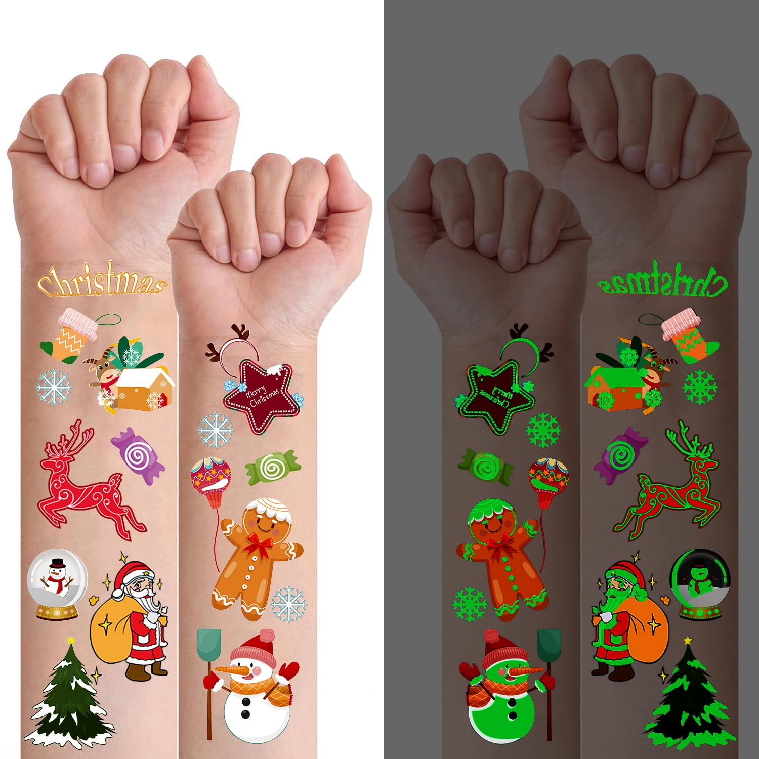 Frgasgds Tatuaggi temporanei di Natale,6 Fogli Tatuaggi Natalizi Tatuaggi Natali