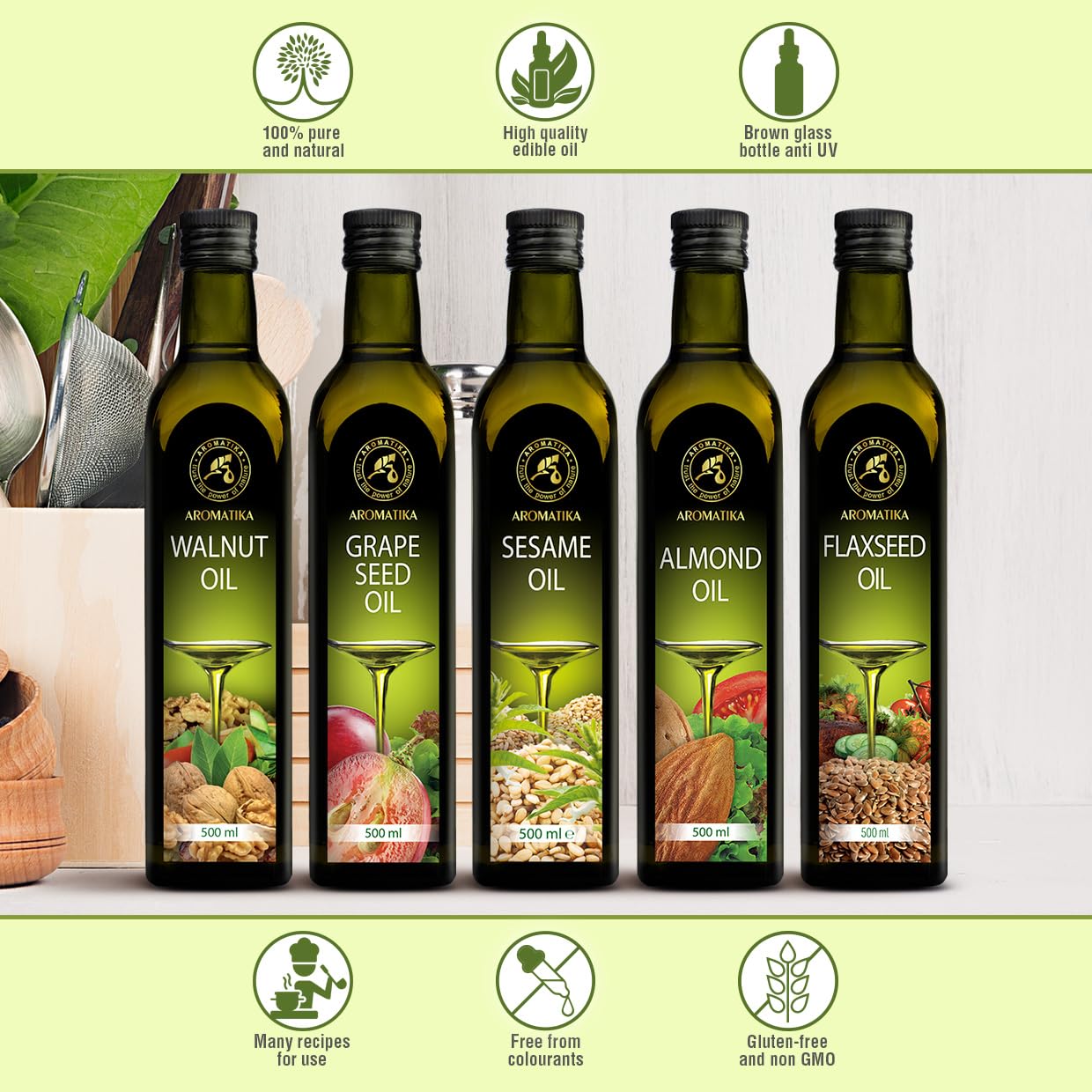 Huile de Sésame 500ml - Comestible - Pressée à Froid - Huile de Sésame pour Alimentation et la Santé - Sesamum Indicum - Pure & Naturelle