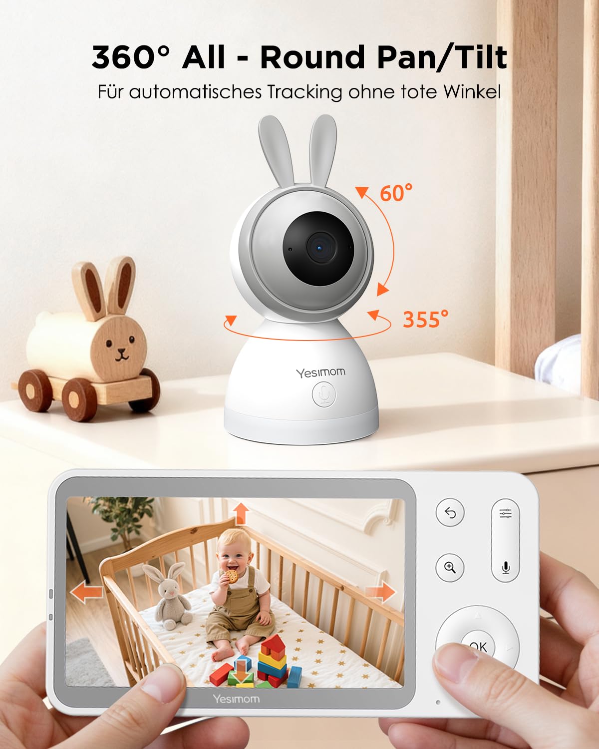 12.7 cm 2K/3MP kamera monitorująca dla niemowląt z ekranem IPS, ostrzeżenie o płaczu na monitorze i telefonie komórkowym, wyraźne widzenie w nocy, całkowity obrót 360°, podwójna kontrola, WiFi | Monitorowanie i sterowanie aplikacją, wykrywanie ruchu i int