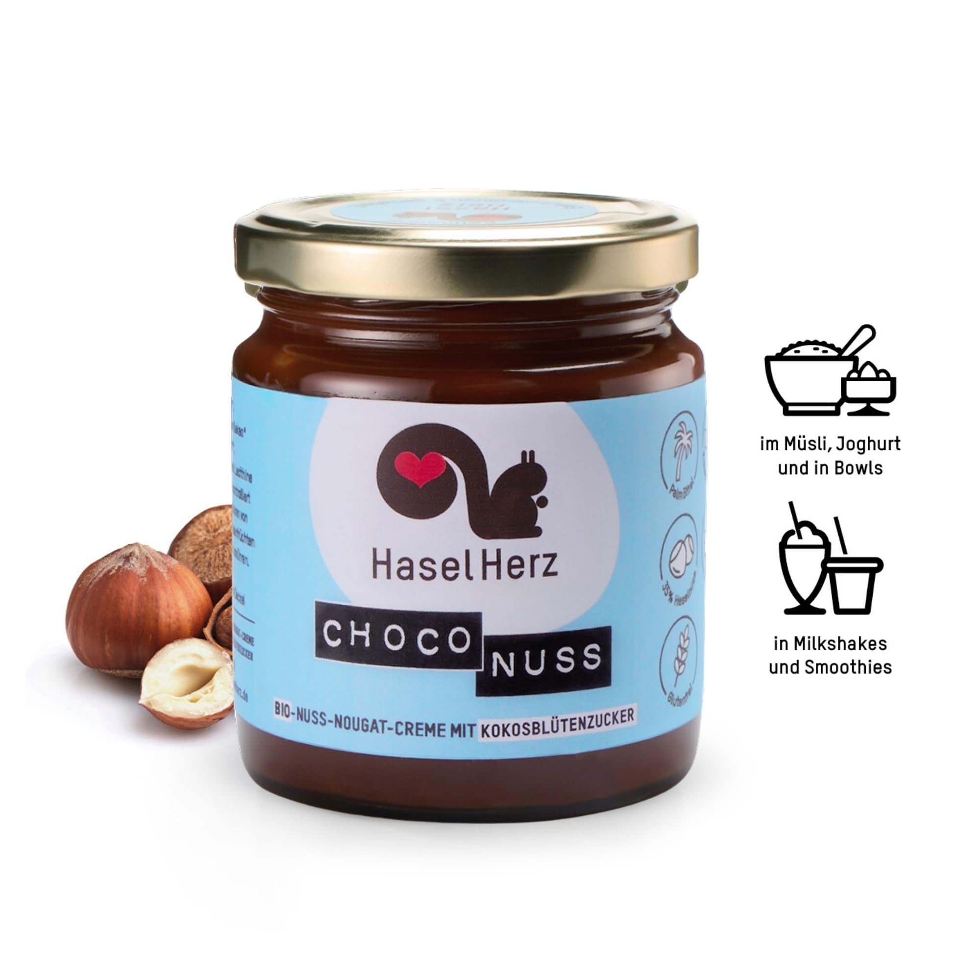Hasel-Herz Bio Nuss-Nougat-Creme Brot-Aufstrich 6 Gläser x 220g | Gesüßt mit Kokosblütenzucker, ohne Palmöl | 35% Nussanteil, kontrollierter biologischer Anbau, nicht vegan