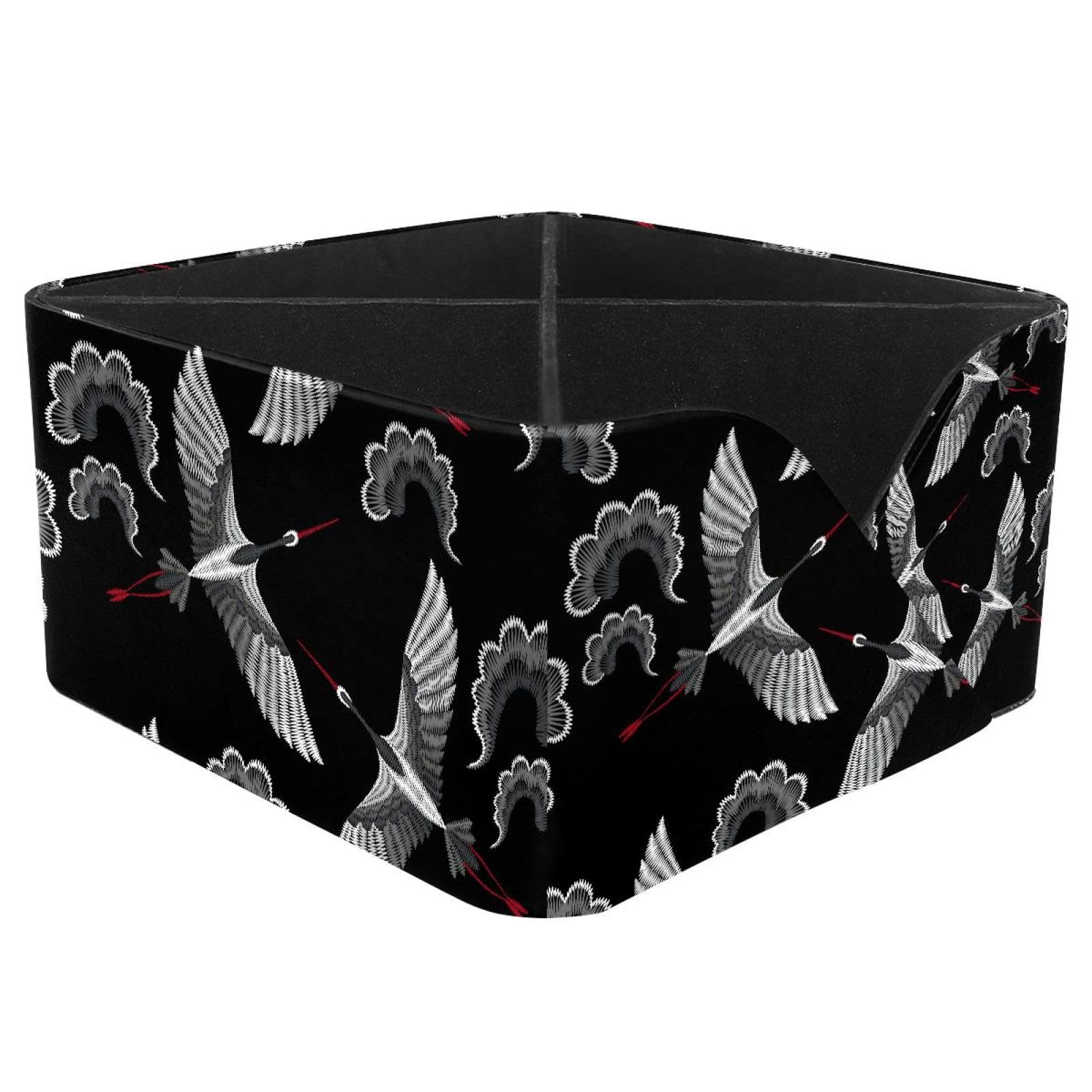 KengjuTesu Beautiful Asian Crane Flying Bird Pattern Desktop Organizer Pen Holder, Rectangular Pencil Cup for Office, Study and Makeup Stations