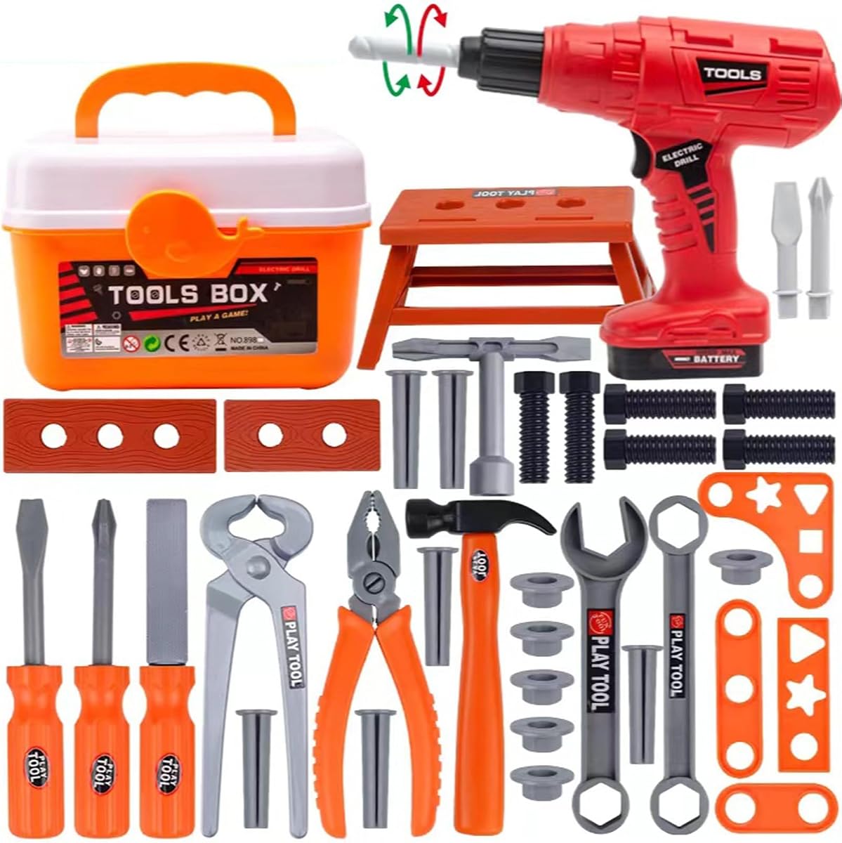 Kids Tool Set, 42 Pcs Electric Screwdriver Toy Tool Box, Construction Toys | Toddler Tool Set, Toy Tool Set, Pretend Play Construction Tools, Toy Drill Kit, Kids Tools, Tools for Kids, Dress Up Party