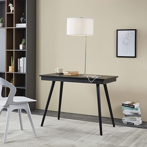 FENLO Future Oval - Escritorio de mediados de siglo de 45.5 pulgadas con estación de carga, escritorio de oficina en casa con USB, USB-C y toma de