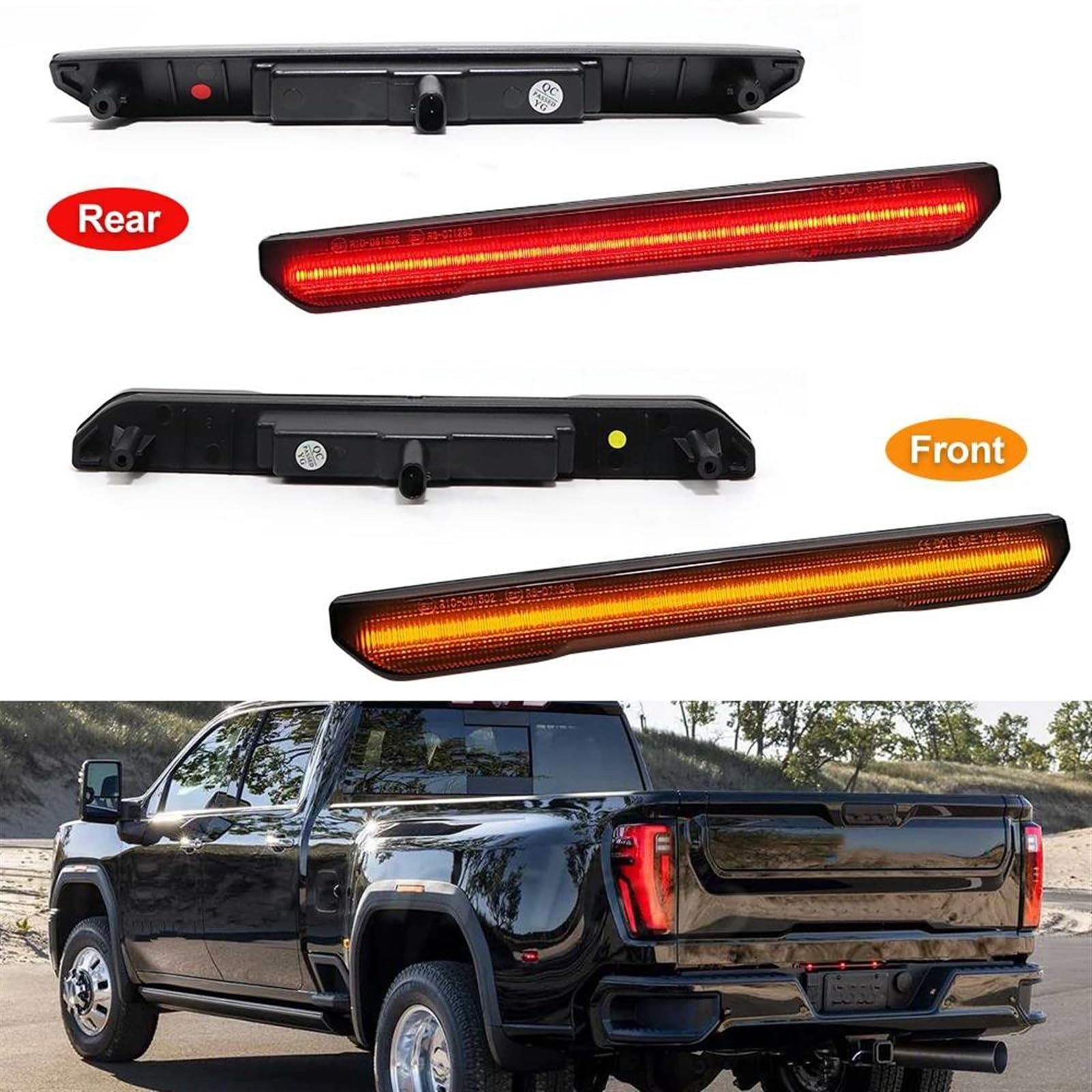 FREEZER Piloto Intermitente 4 Uds Delanteras ámbar y Parachoques Rojo Trasero LED señal Giro indicador Lateral lámpara para GMC para Sierra 2500 3500HD 2020-2024 Intermitentes Automóviles