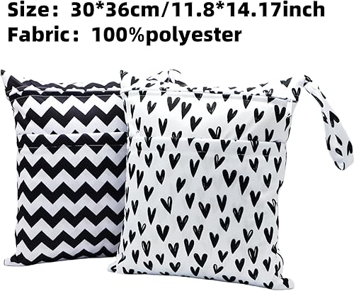 Miniatura 6 de 2 bolsas de tela para pañales húmedos y secos, impermeables, reutilizables, con dos bolsillos con cremallera, para viajes, playa, piscina,
