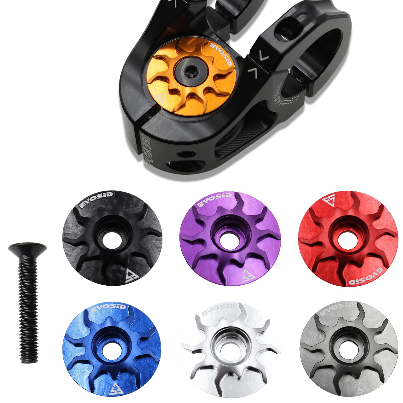 EVOSID Bike Headset Top Cap with Bolts, 31.8mm/1.3in Aluminum Alloy CNC Bike Stem Cap for 28.6m Front Fork Bicycle Tube and Road MTB Bike Stems (Orange)