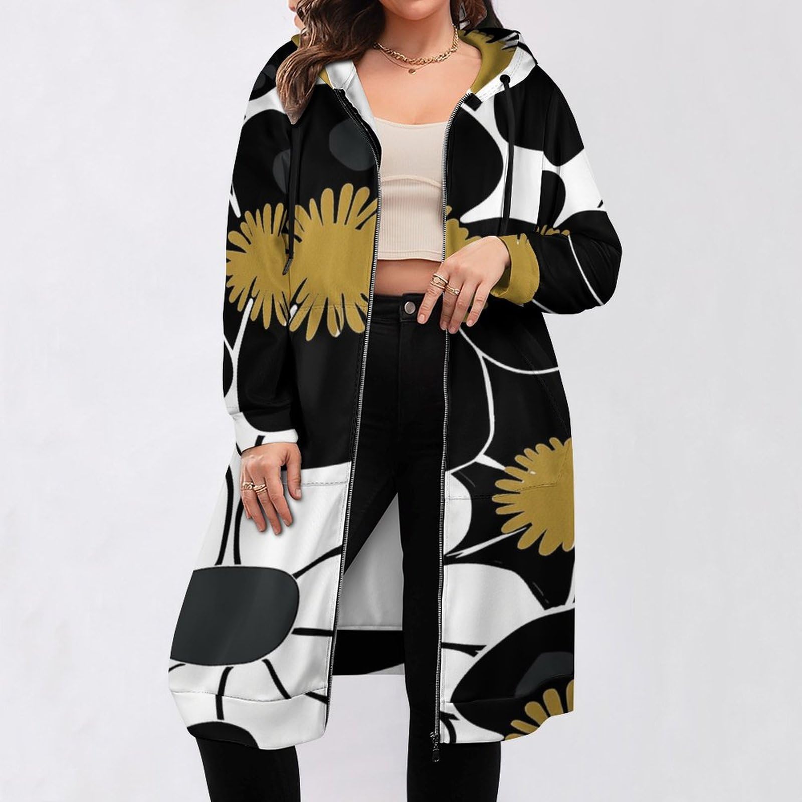 Felpa Donna con Zip Felpe Sportiva con Tasche E Cappuccio Petali Minimalisti Morbida Invernale Giacca Regolabile Confortevole per Uso Quotidiano Casual