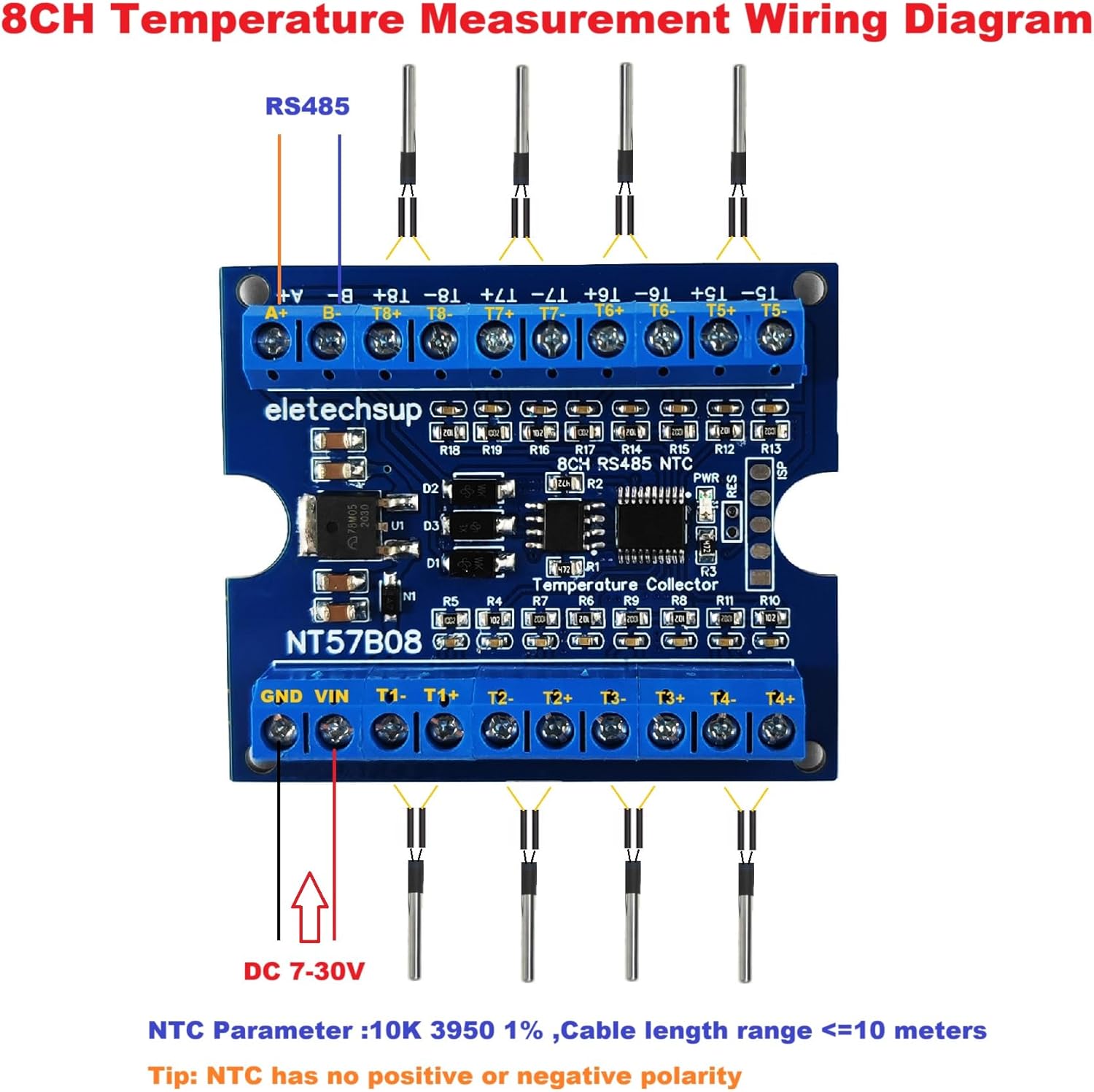 Wiring Diagram for 8-Channel NTC Temperature Measurement