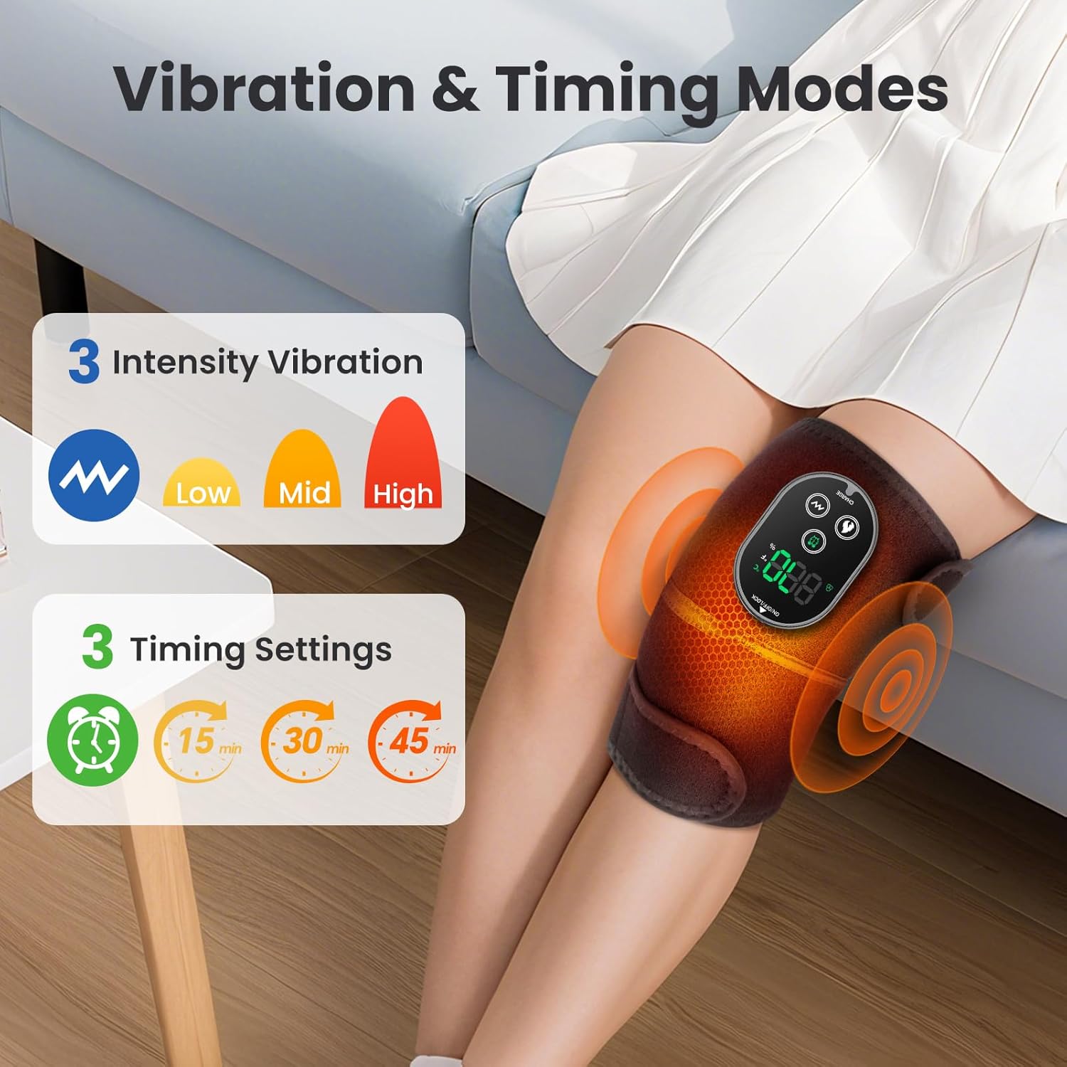 Cordless Heated Knee Massager with Vibration, FSA Eligible HSA Heated Knee Brace Wrap, Heating Shoulder Brace for Knee Elbow with 6 Heating Levels, 3 Massage Modes&Timer 2 Pack