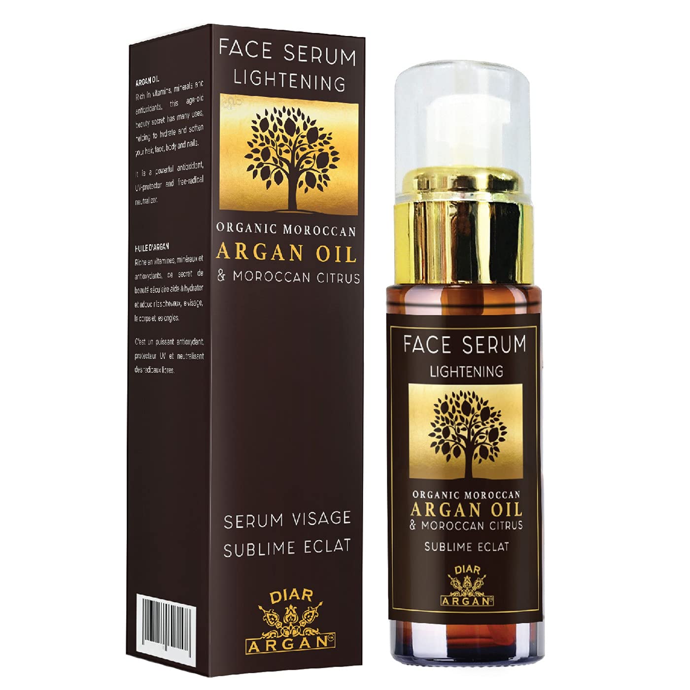Soin visage sublime Eclat, à base d'Huile D'Argan 100% Naturelle Bio et extrait de citron, Origine Maroc, 30 ml