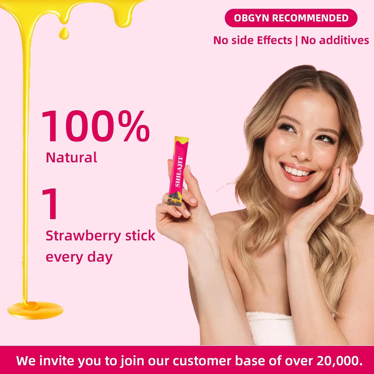 Strawberry Shilajit Honey Sticks for Women,Shilajit for Women with Shatavari & Saffron,for Hormonal Balance & Energy Boost PH Balance,Digestive,Immune Health with Pure Himalayan Shilajit,30 Sticks - Image 2