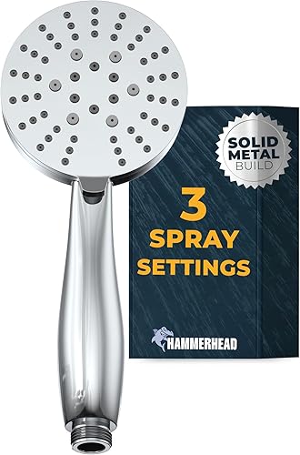 Miniatura 1 de Cabezal de ducha de mano de 3 pulverizaciones de metal, cromado, selecciona entre aerosoles anchos, de masaje y niebla, cabezal de ducha de mano de