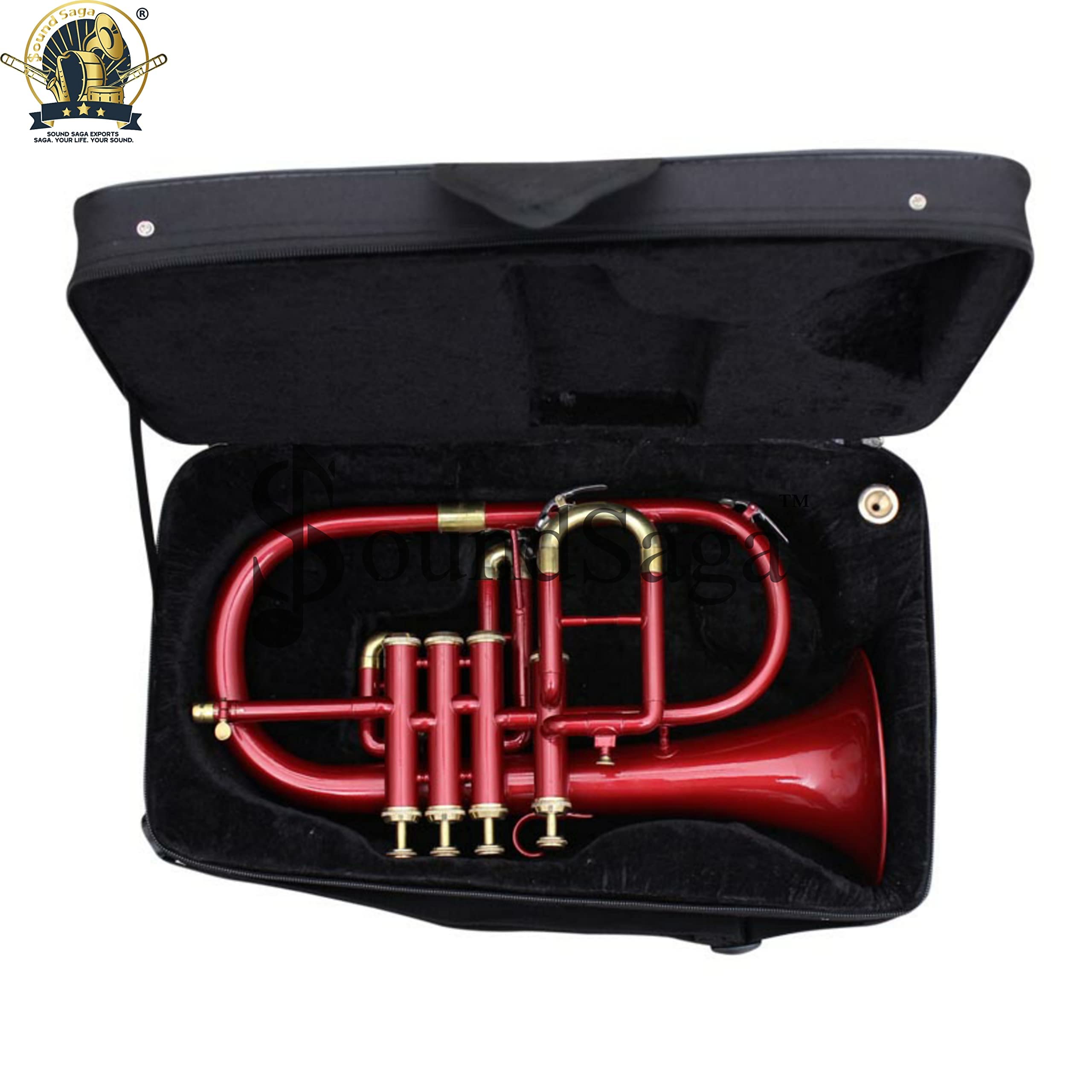 Flugel Horn 4-zaworowy skok BB najwyższej jakości mosiądz, w tym ustnik i futerał (czerwone złoto)