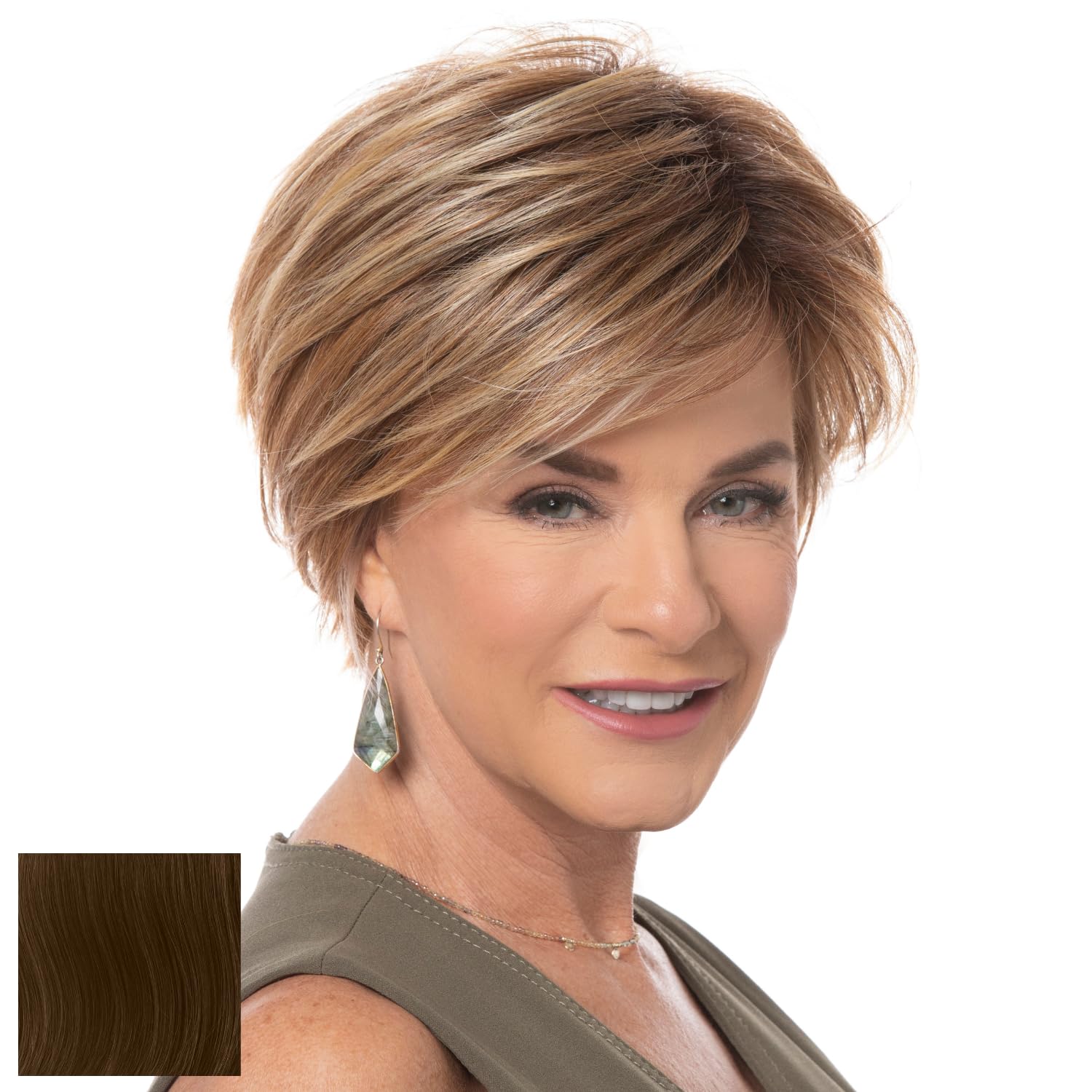 Toni Brattin Fascination Wig - Chin Length Layers, a Side-Swooping Bang & a Razor-Cut Neckline - Heat-Friendly Synthetic Fiber Looks & Feels Natural - Adjustabl