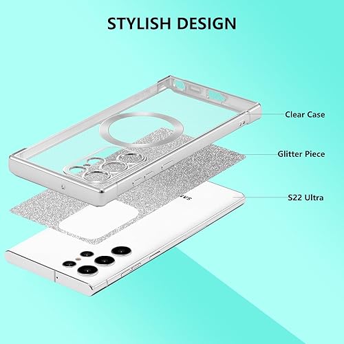 Miniatura 2 de ZTOFERA Funda magnética para Samsung Galaxy S22 Ultra 5G con purpurina degradada, compatible con MagSafe, funda protectora de TPU chapada de lujo