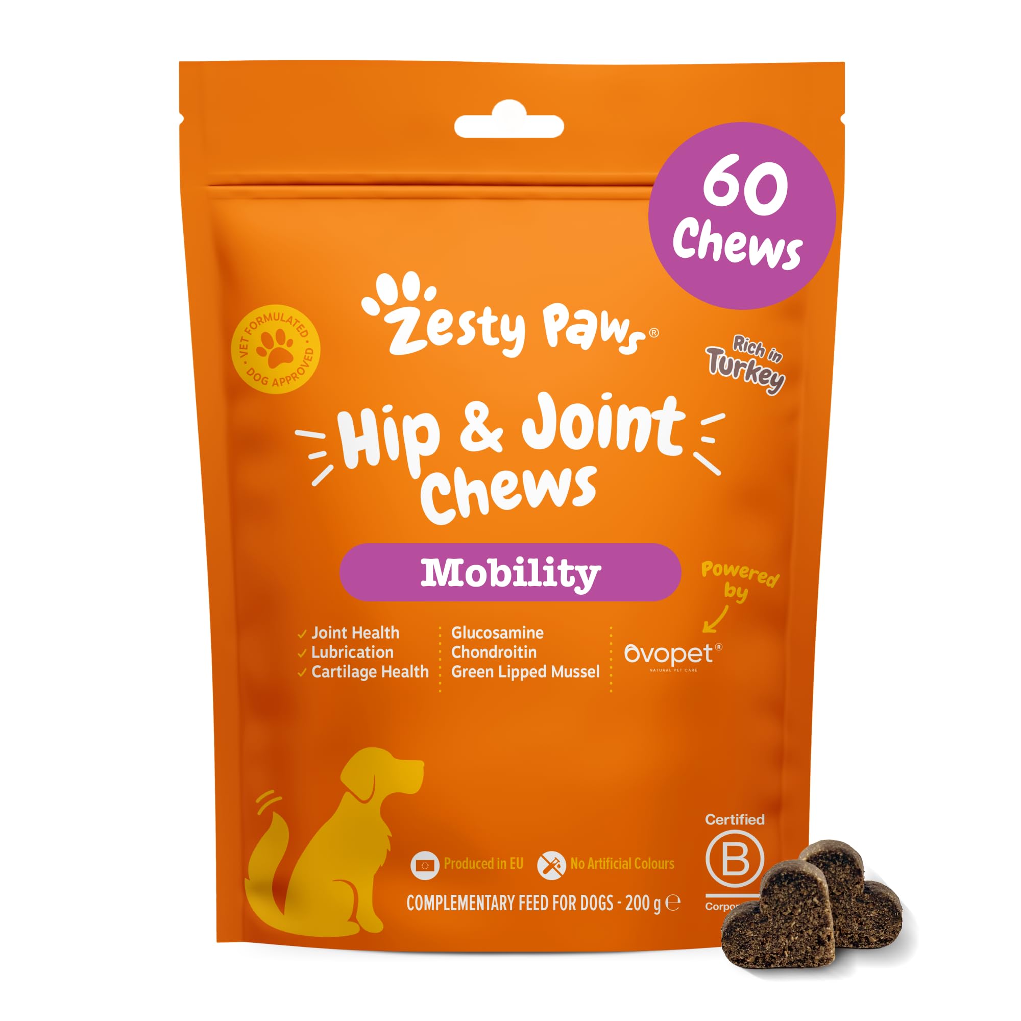 Zesty Paws Hip & Joint Chews for Dogs | Supports Joint Flexibility, Mobility, Healthy Cartilage & Helps Soothe Stiff Joints | With Glucosamine, Chondroitin, Green-Lipped Mussel | Daily Use | 60 Chews