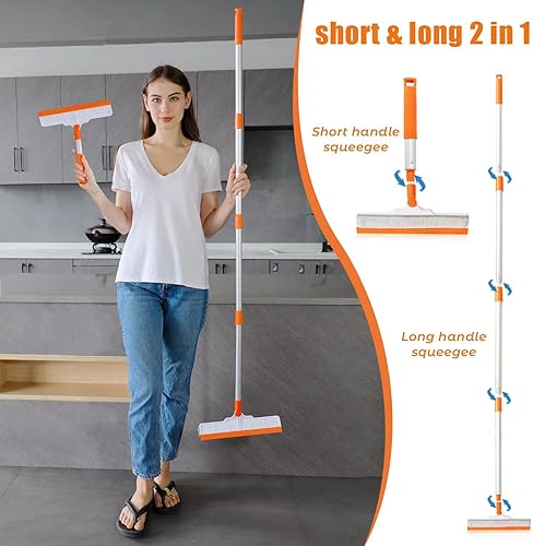 Miniatura 8 de Escoba de silicona mágica multifuncional 3 en 1 con poste de aluminio de 60 pulgadas, 2 almohadillas de microfibra para pelo de mascotas, líquido,