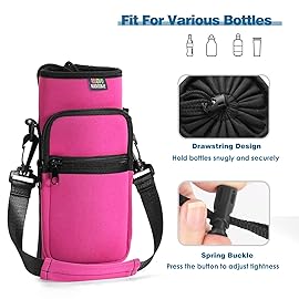 Nuovoware Water Bottle Carrier Bag, 40oz Bottle Pouch Holder, Adjustable Shoulder Hand Strap 2 Pocket Sling Neoprene Sleeve Sports Accessories for Hiking Travelling, Magenta