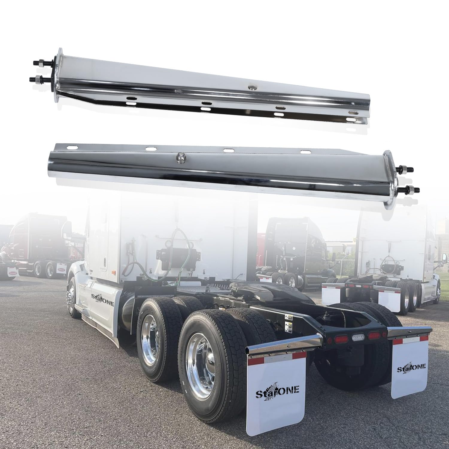 StarONE Heavy-Duty Chrome Spring-Loaded Mud Flap Hangers Straight for Semi Trucks | 2.5" Bolt Spacing, 30" Length, Stainless Steel (2 Pcs)