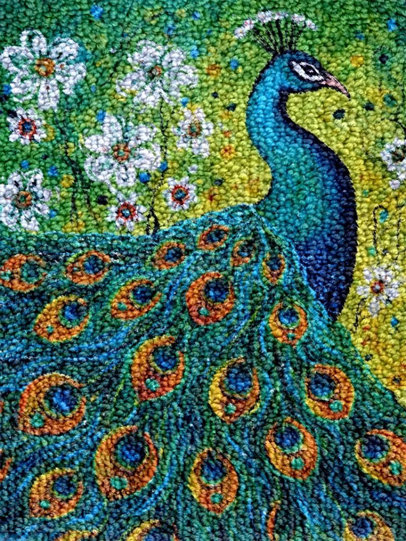 Generic Flower Peacock Latch Hook Kits Rug DIY Cushion Tapestry Making Crochet Hook Mat Making Kits Color Preprinted Pattern Canvas DIY Carpet Needlework Crochet Kits 52x38cm (series-95)