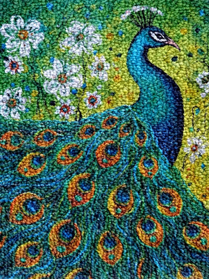 Generic Flower Peacock Latch Hook Kits Rug DIY Cushion Tapestry Making Crochet Hook Mat Making Kits Color Preprinted Pattern Canvas DIY Carpet Needlework Crochet Kits 52x38cm (series-95)