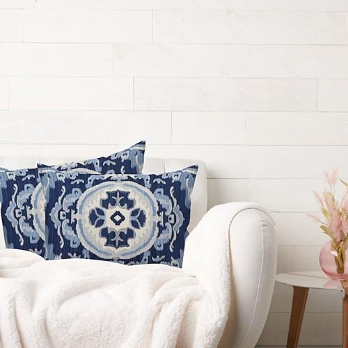 Miniatura 3 de Chinoiserie Ikat - Juego de 2 fundas de almohada lumbar, color azul marino, gris, funda de cojín inspirada en Asia de 20 x 30 pulgadas, decoración
