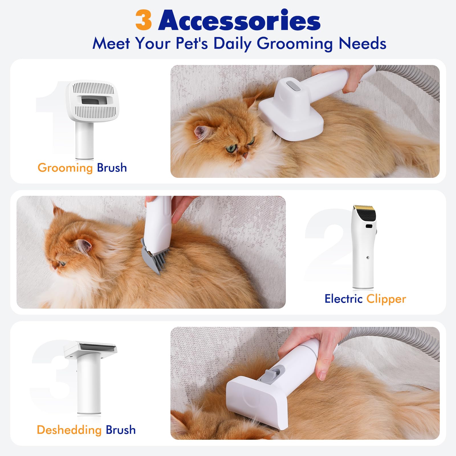 Rywell Kit de aseo para perros, 3 herramientas de aseo, aspiradora para perros de bajo ruido de 1,5 L con filtro HEPA y sistema de filtración avanzado | Incluye cortaúñas y cepillos, recortadora de pelo de mascotas para desprendimiento, herramienta de ase