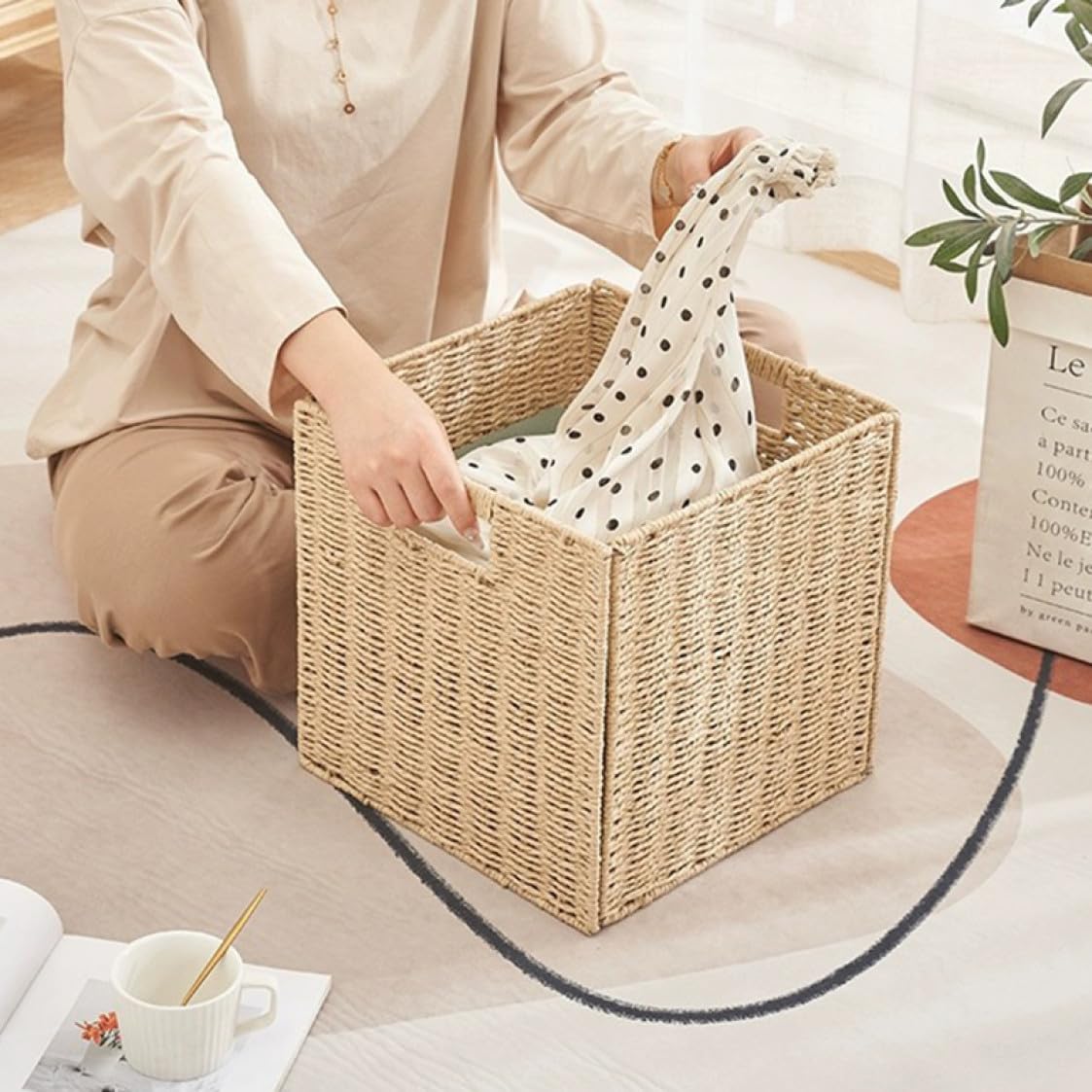 Amazon｜NJNEW 収納かご 藤編み 30*30*30 バスケット ナチュラル 北欧