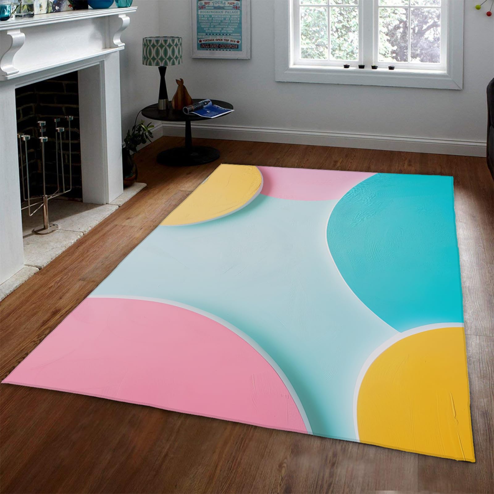 Tapis enfant bleu ciel et rose lavable pour déco chambre adolescent