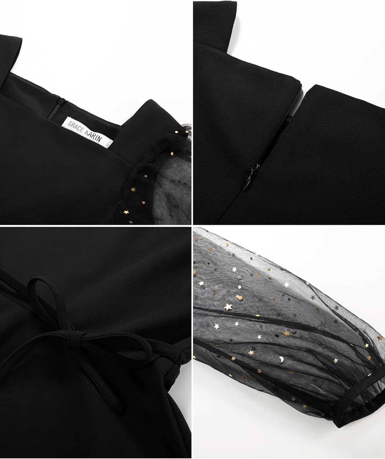 GRACE KARIN Girls Long Sleeve Dress Party Formal Contrast Mesh Puff High Waist Tie Square Neck 6-12 Years - Image 6