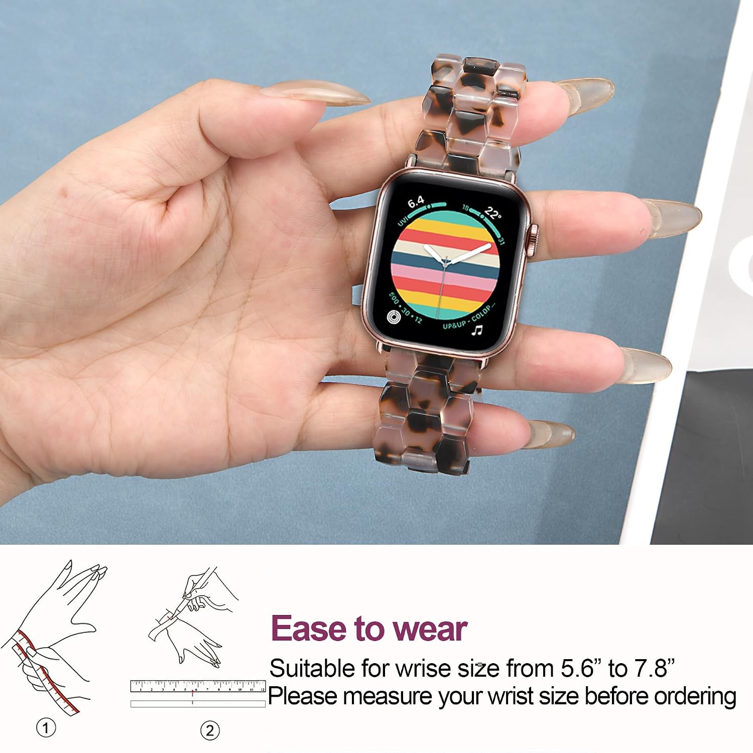 Wongeto Resin Band Compatible with Apple Watch 38mm 40mm 41mm 42mm Women Men,Light Resin Strap Bracelet Replacement for iWatch SE Series 11/10/9/8/7/6/5/4/3/2/1/SE/Ultra (Clear Tortoise) image 3